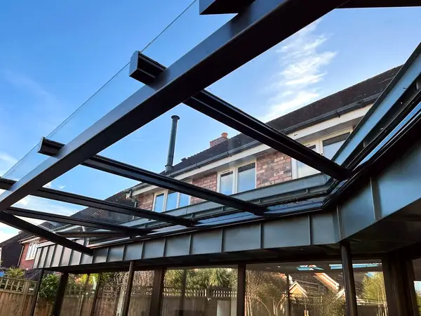 Glass roof on a steel frame